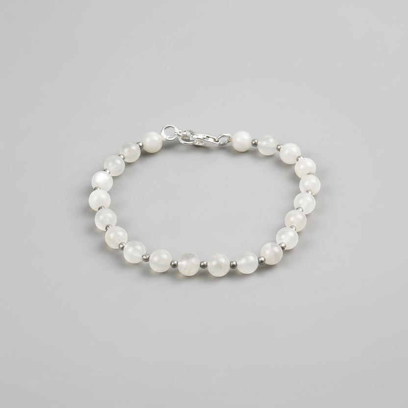 Moonstone Silver Ball Bracelet-6 mm