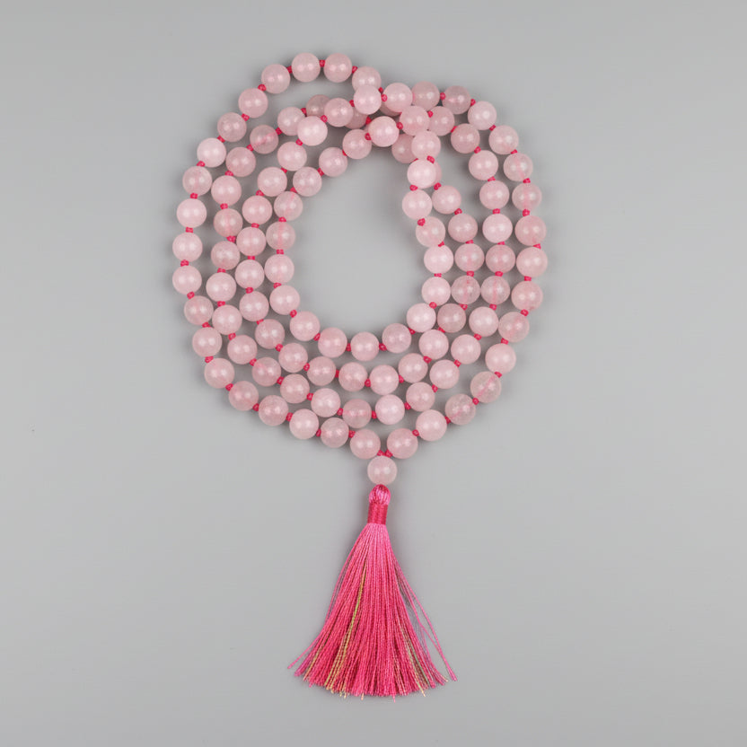 Rose Quartz Knotted Mala-14 mm