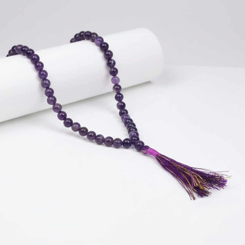 Amethyst Round Beads Mala-8 mm