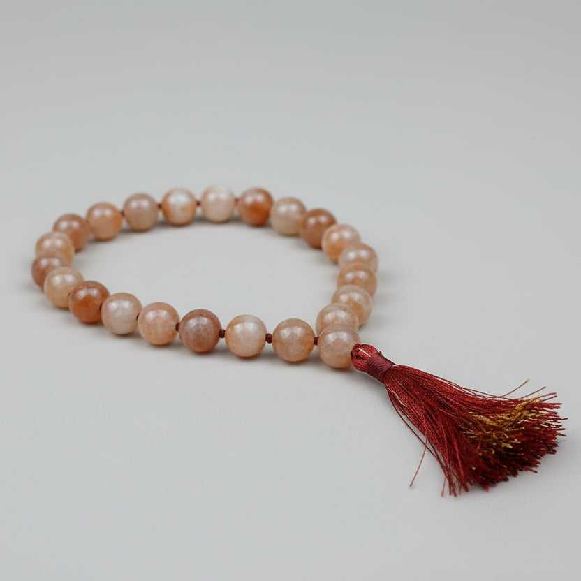 Natural Sunstone Knotted Mala-6 mm