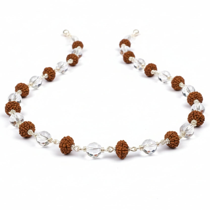 9 Mukhi Rudraksha and Sphatik Beads Mala in Slver