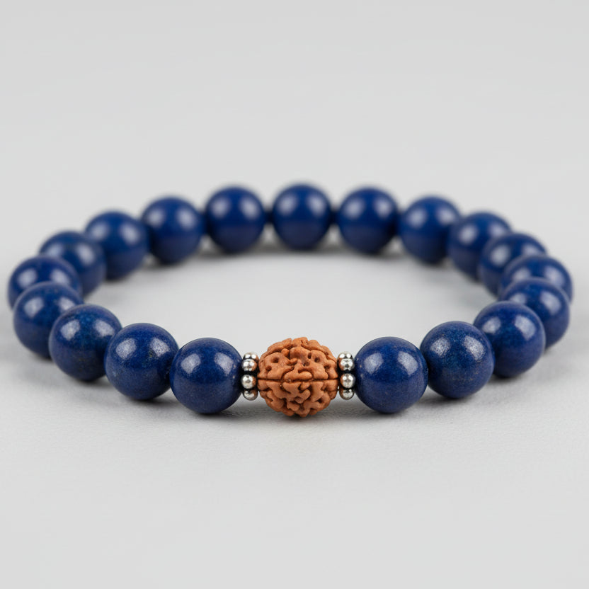 4 Mukhi Rudraksha and Lapis Lazuli Beads Bracelet - I