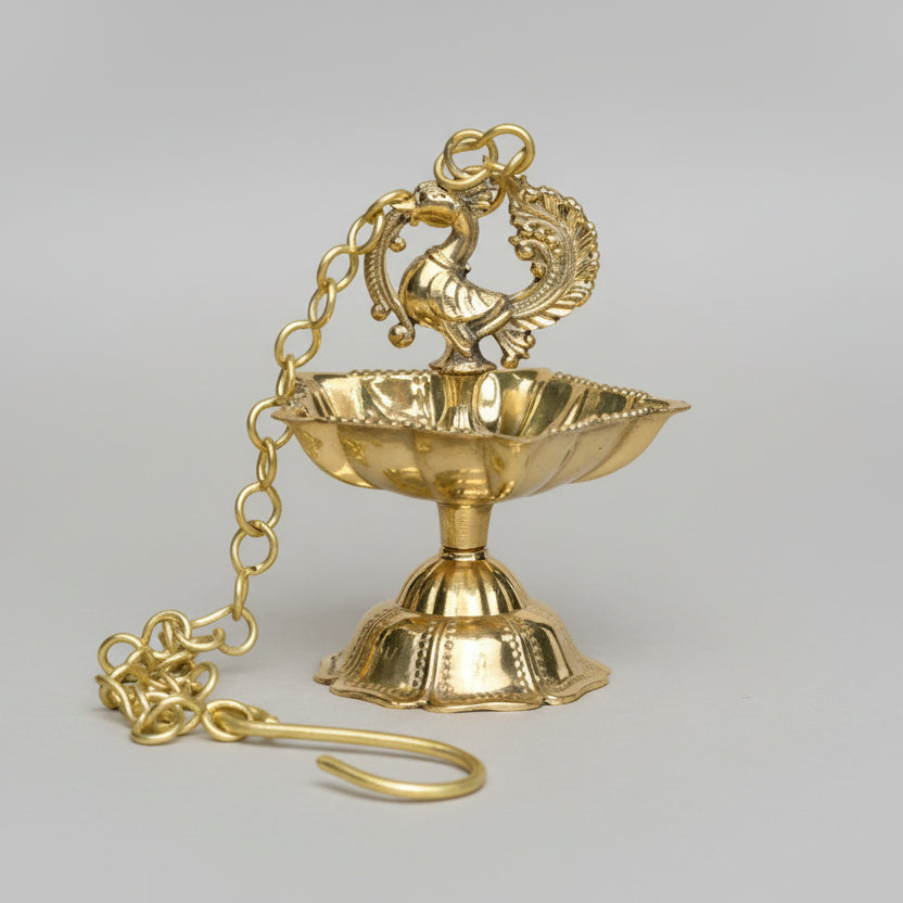 Hanging Panch Batti Peacock Brass Diya