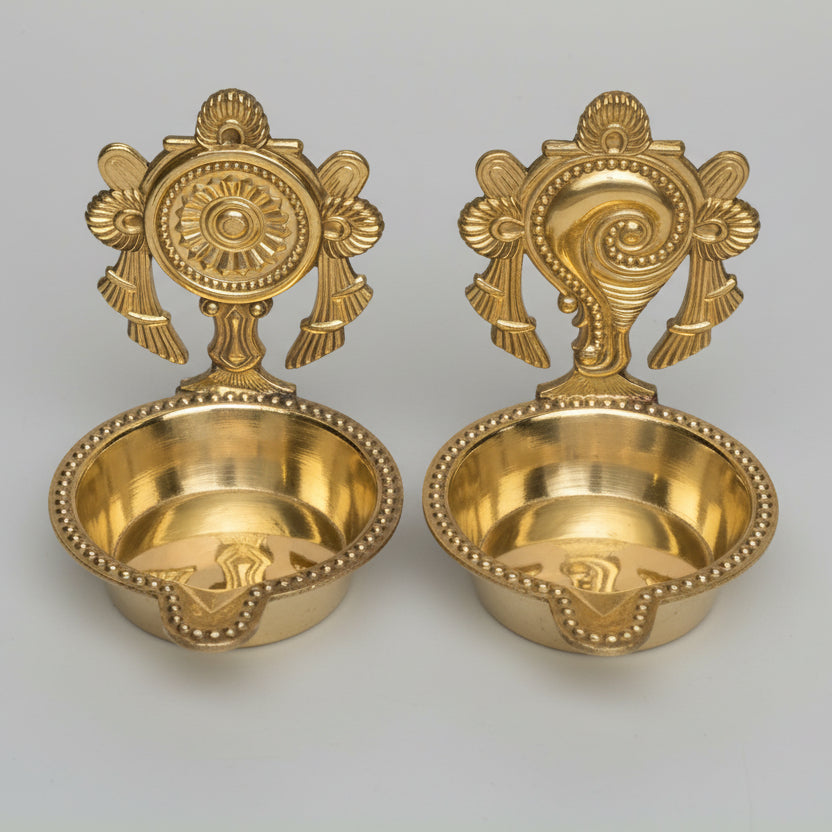Shankh Chakra Brass Diya Set of 2