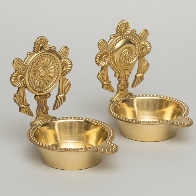 Shankh Chakra Brass Diya Set of 2