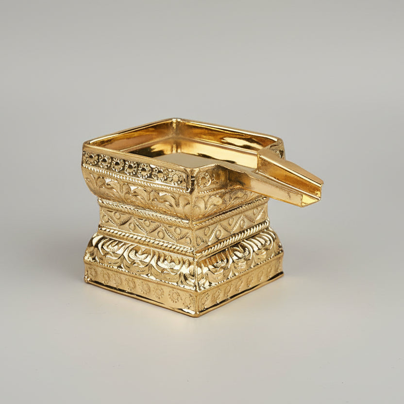 Floral Square Abhishek Patra in Brass-6 x 6 inches