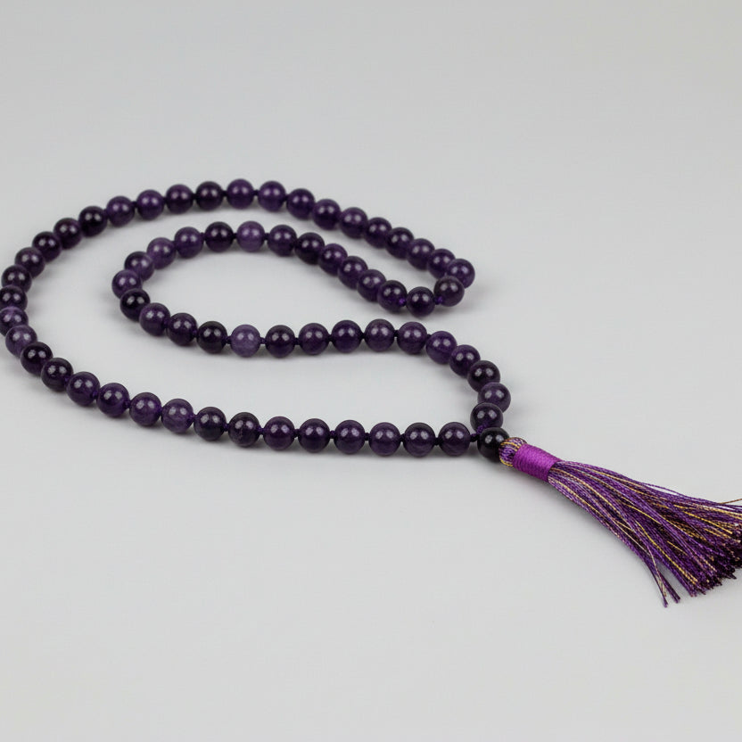 Amethyst Round Beads Knotted Mala-4 mm