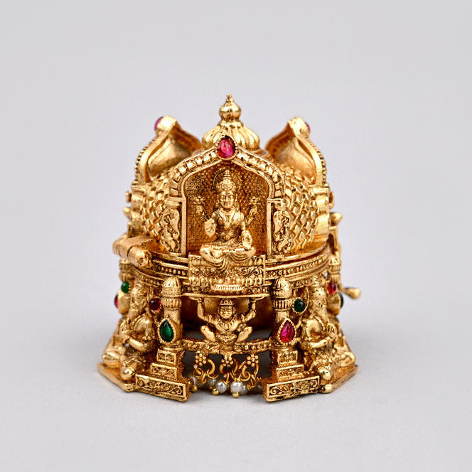 Designer Laxmi Ganesh Saraswati Haldi Kumkum Brass Container