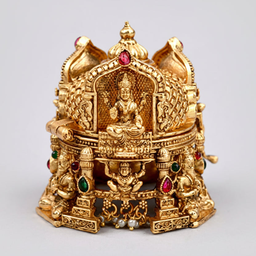 Designer Laxmi Ganesh Saraswati Haldi Kumkum Brass Container