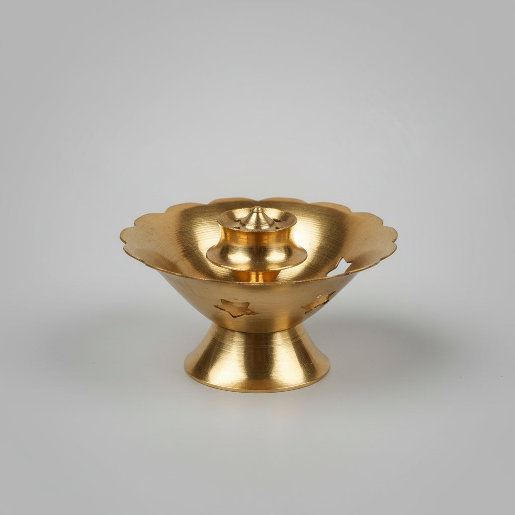 Brass Flower Design 5 Agarbatti Incense Stand-Gold Finish