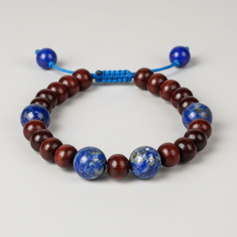 Red Sandalwood and Lapis Lazuli Bracelet