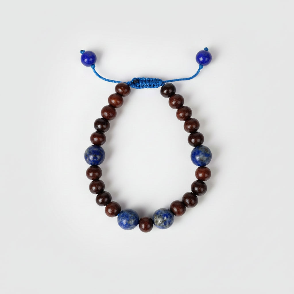 Red Sandalwood and Lapis Lazuli Bracelet
