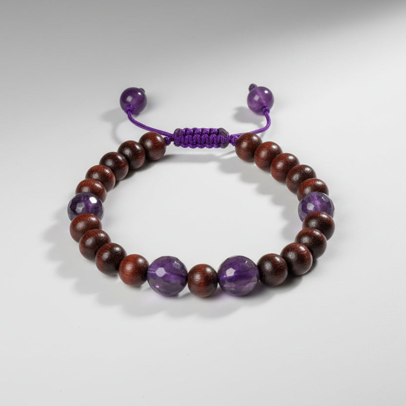 Red Sandalwood and Amethyst Bracelet