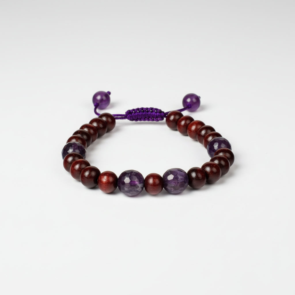Red Sandalwood and Amethyst Bracelet