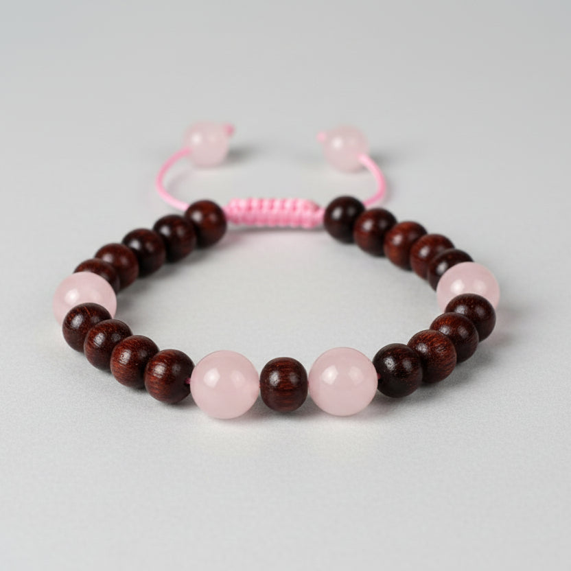 Red Sandalwood and Rose Quartz Bracelet