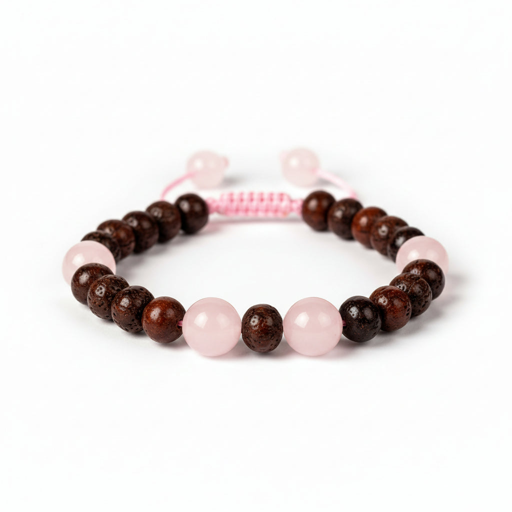 Red Sandalwood and Rose Quartz Bracelet