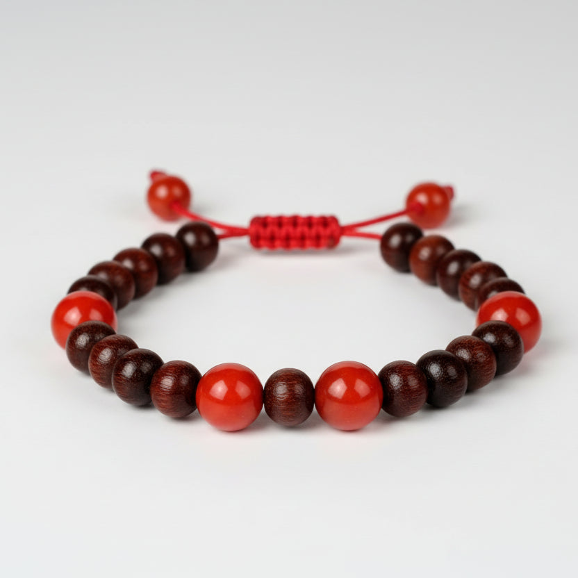 Red Sandalwood and Red Carnelian Bracelet