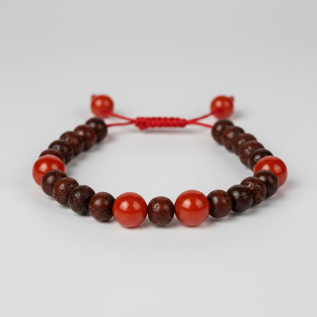Red Sandalwood and Red Carnelian Bracelet
