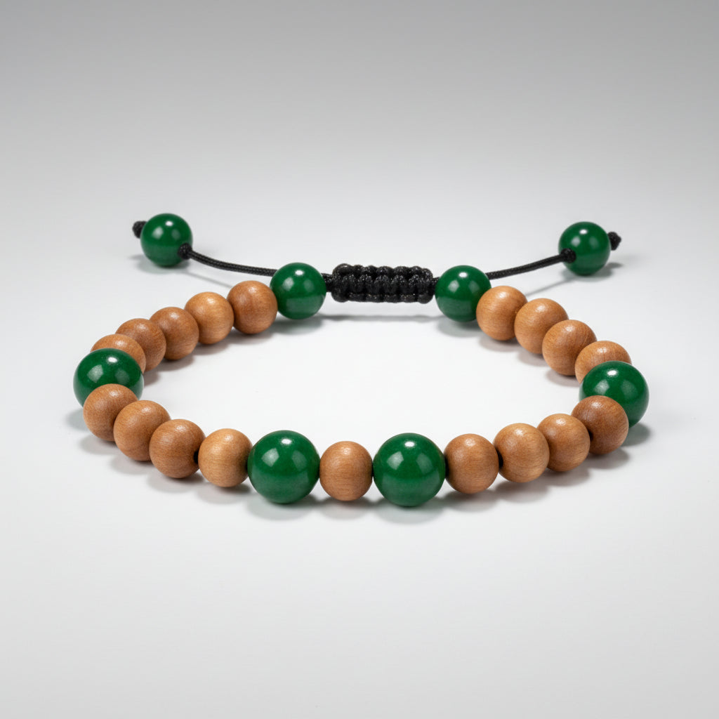 White Sandalwood and Green Onyx Bracelet