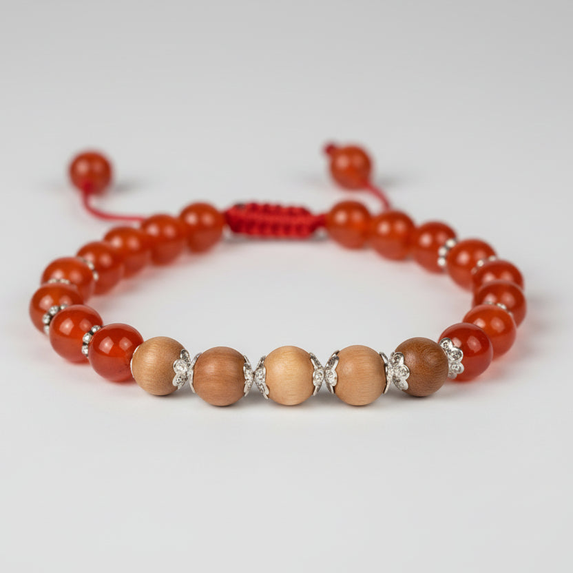 Red Carnelian and White Sandalwood Bracelet