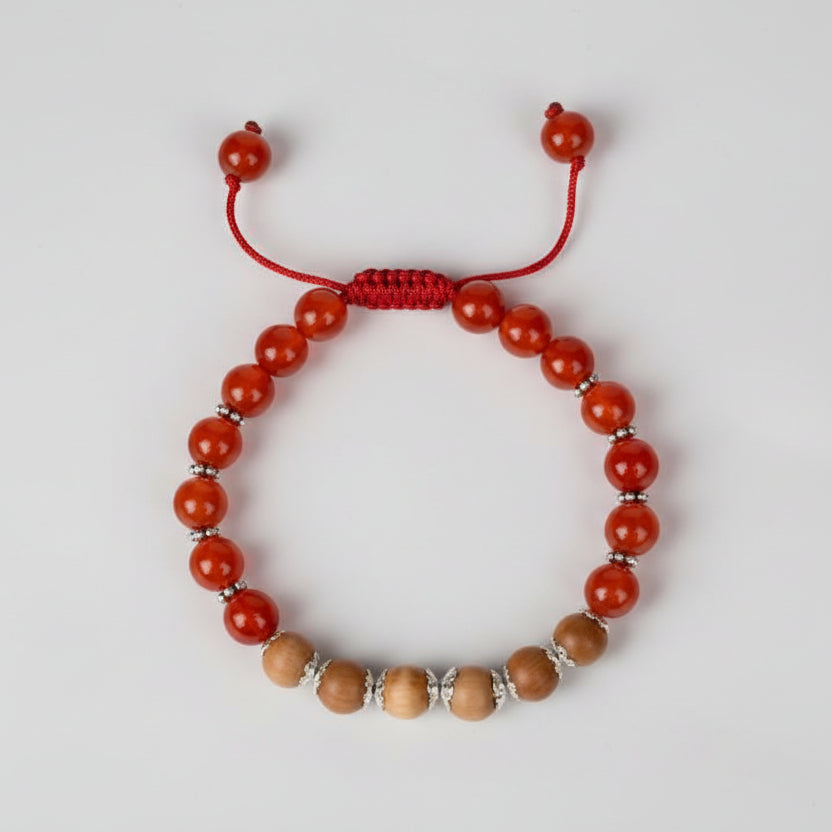 Red Carnelian and White Sandalwood Bracelet