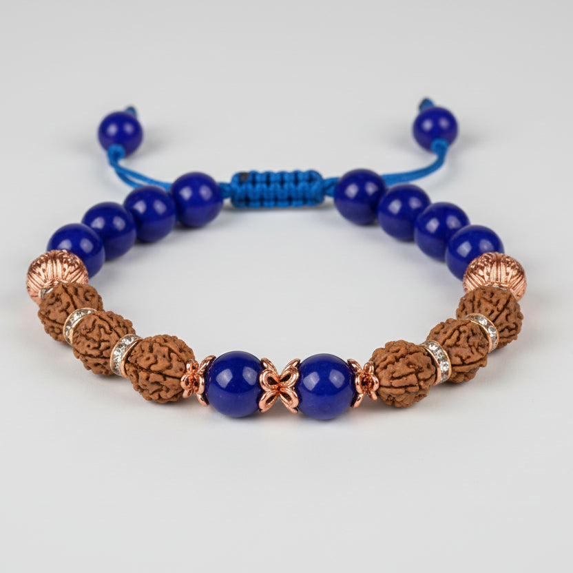 4 Mukhi Rudraksha and Blue Jade Faceted Bracelet