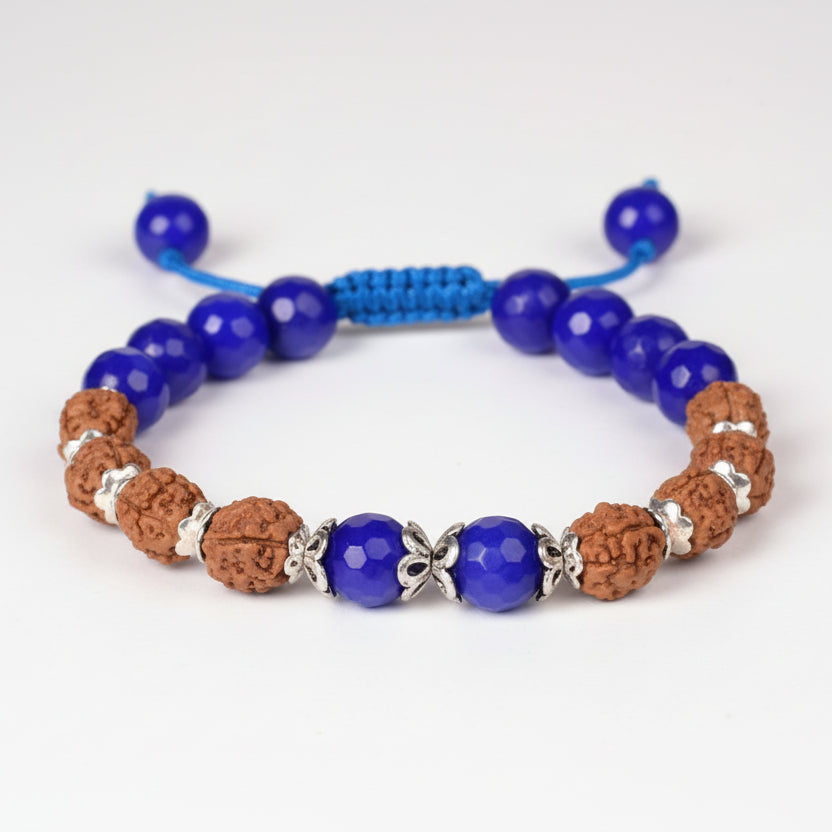 4 Mukhi Rudraksha and Blue Jade Faceted Bracelet