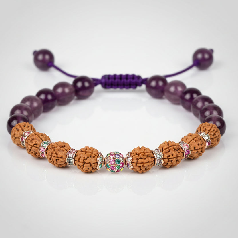 9 Mukhi Rudraksha and Amethyst Bracelet - III