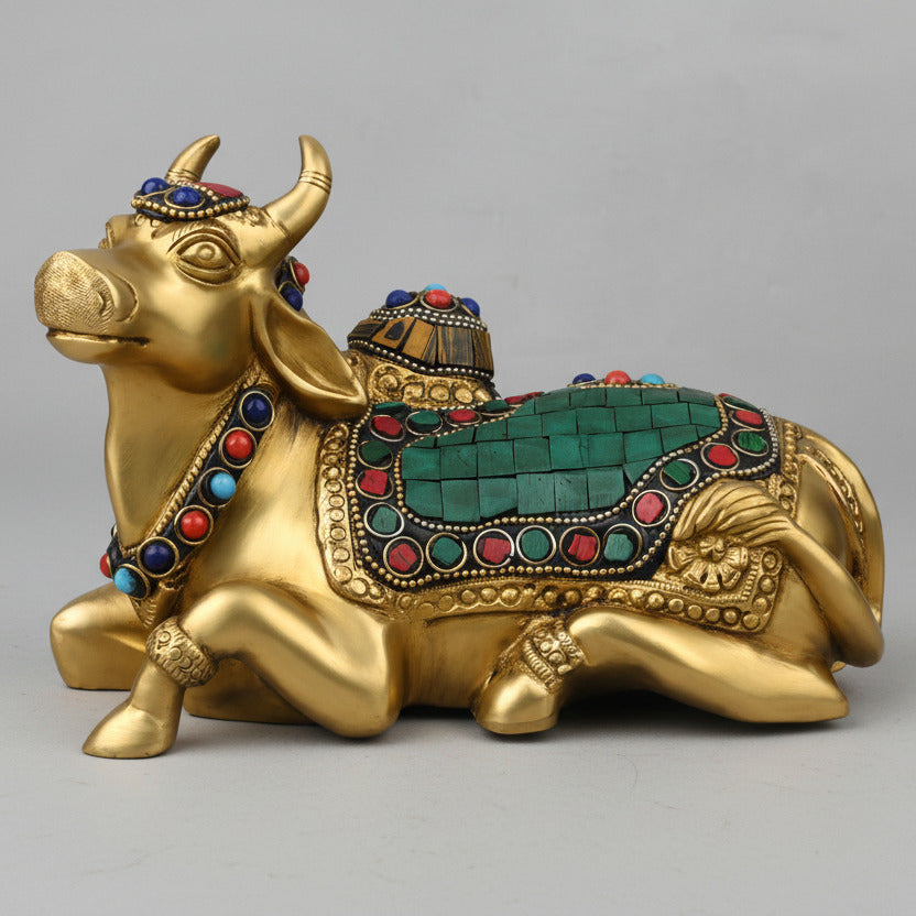 Nandishwar Nandi with Decorative Stone Work Brass Idol