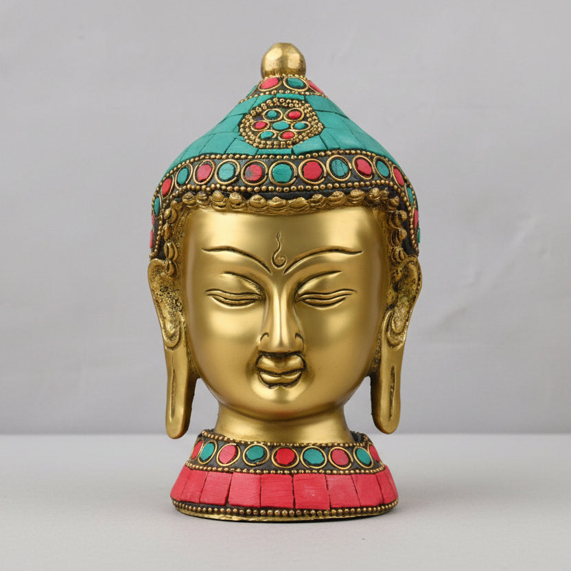 Buddha Brass Face with Vibrant Stone Work