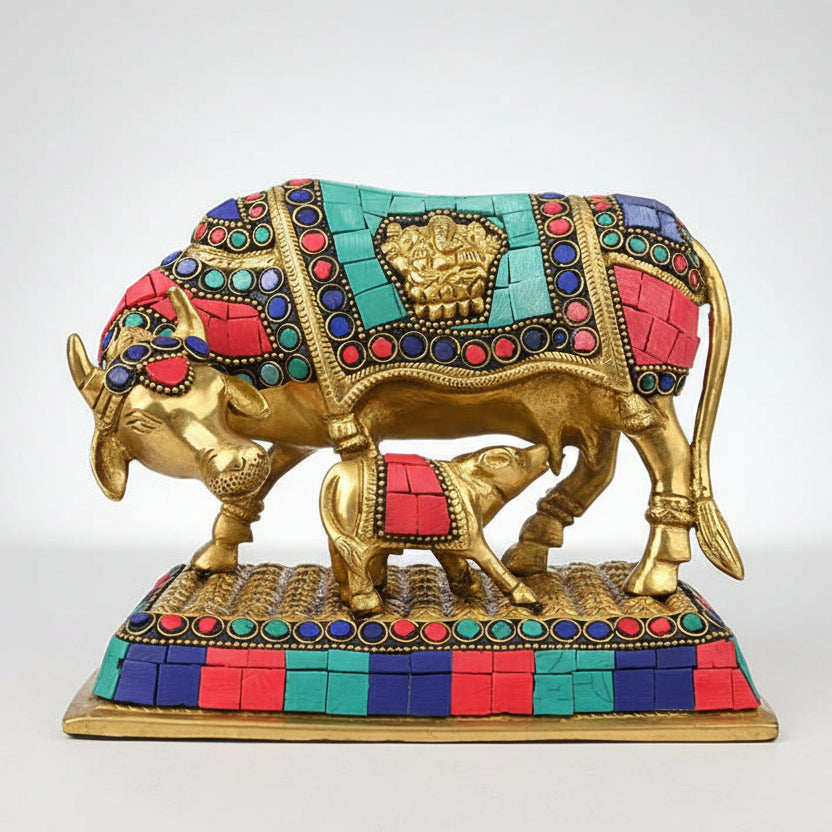 Gaumata Laxmi Ganesh Brass Idol With Stone Work