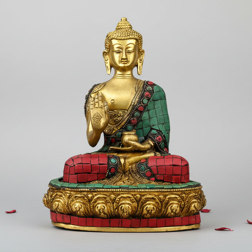 Buddha Brass Idol with Decorative Stone Work