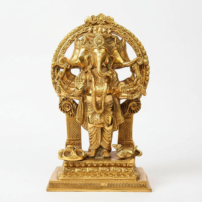 Panchmukhi Ganesh Standing with Arch Brass Idol