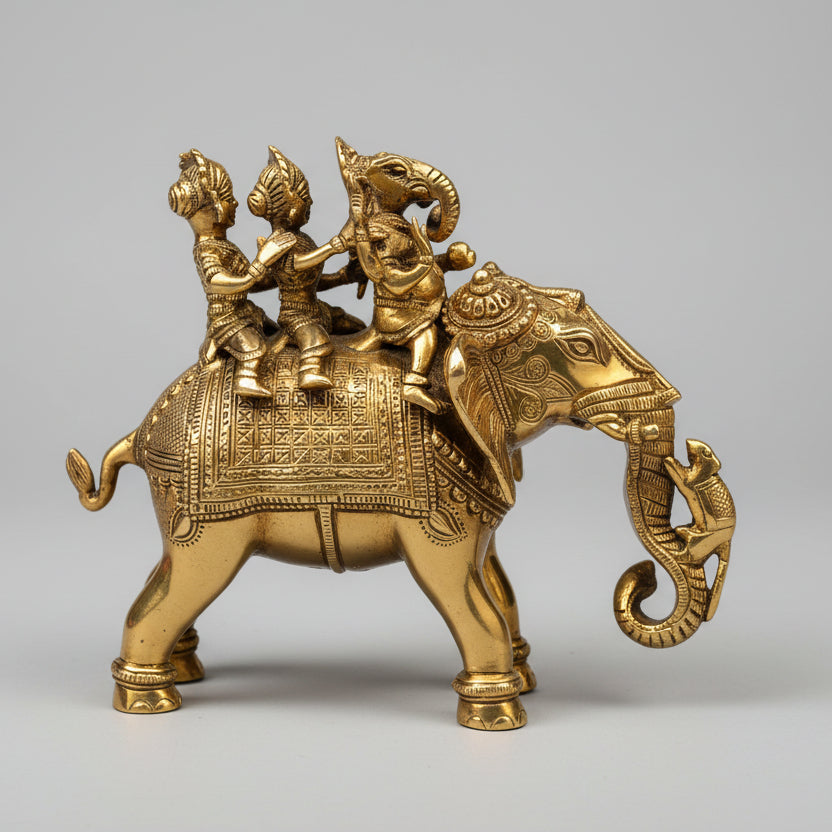 Riddhi Siddhi Ganesh Sitting on Elephant Brass Idol