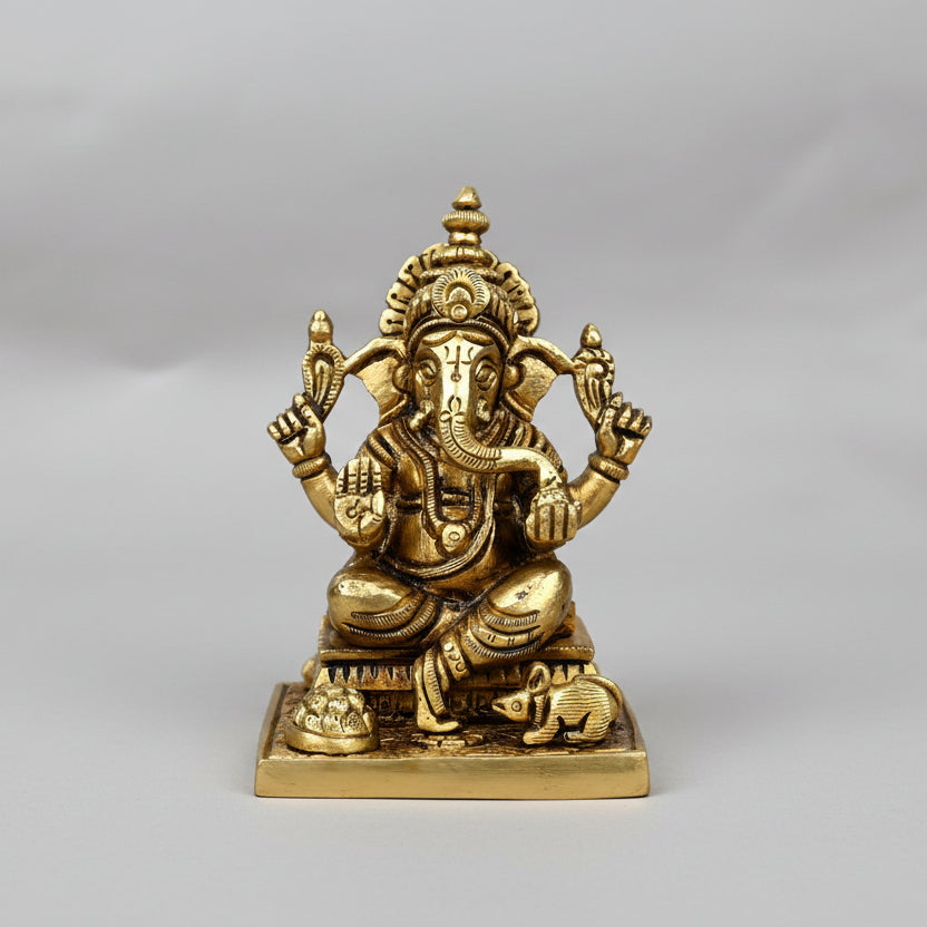 Mukut Ganesha Brass Statue