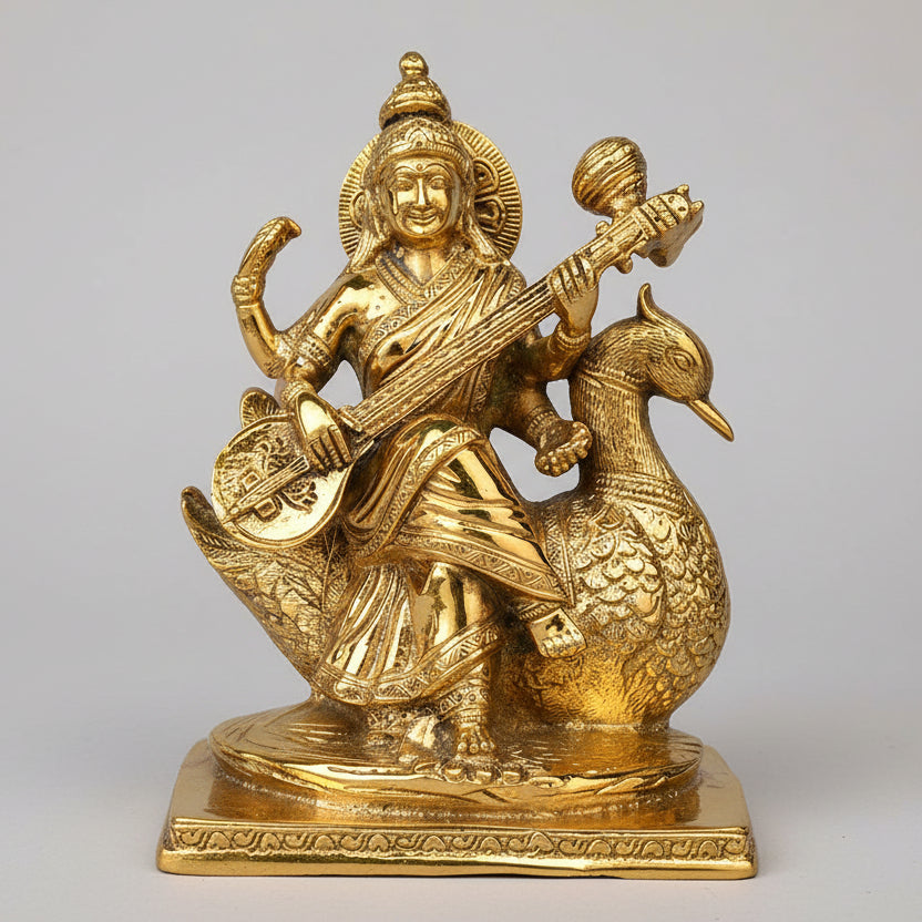 Saraswati Devi Brass Murti on Swan
