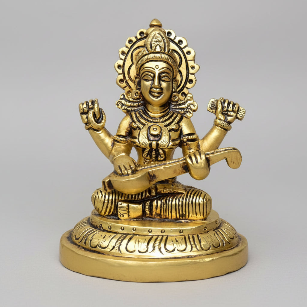 Saraswati Devi with Veena Superfine Brass Idol