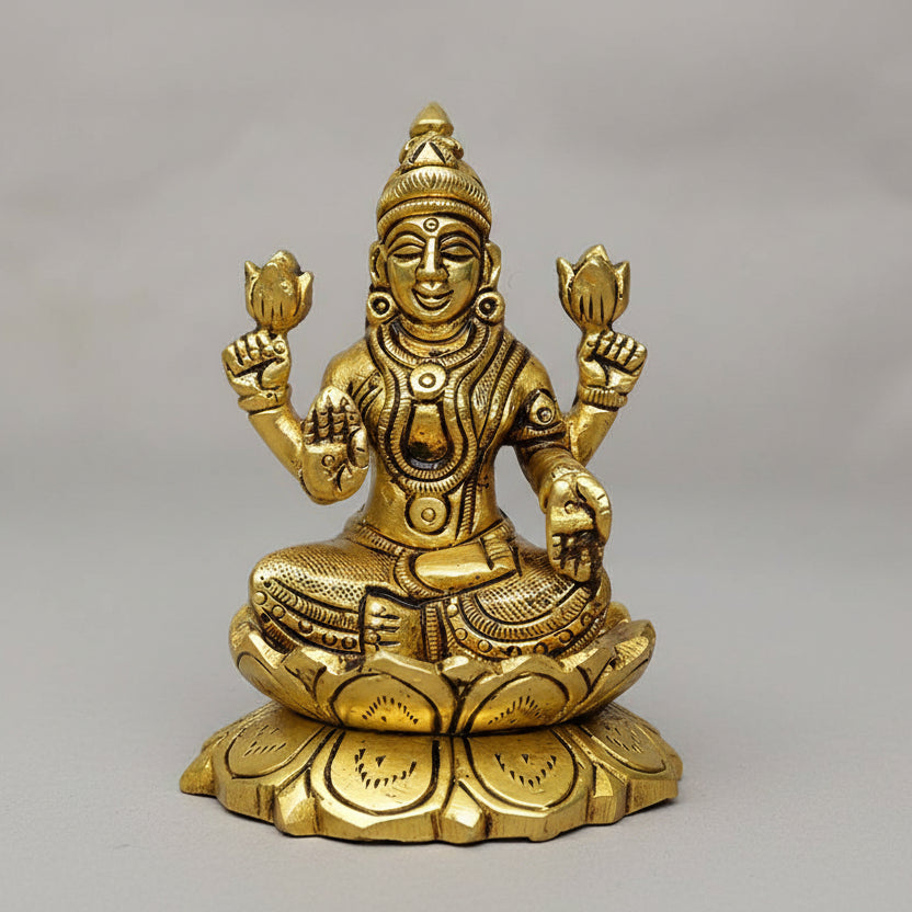 Lakshmi Brass Idol on Lotus