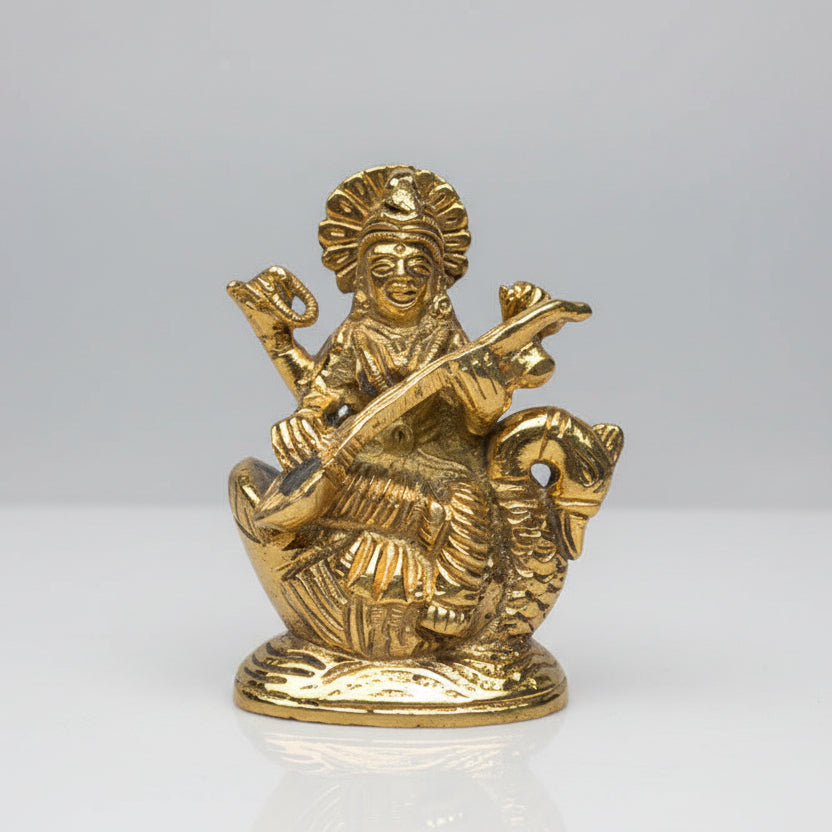 Goddess Saraswati Brass Statue on Swan