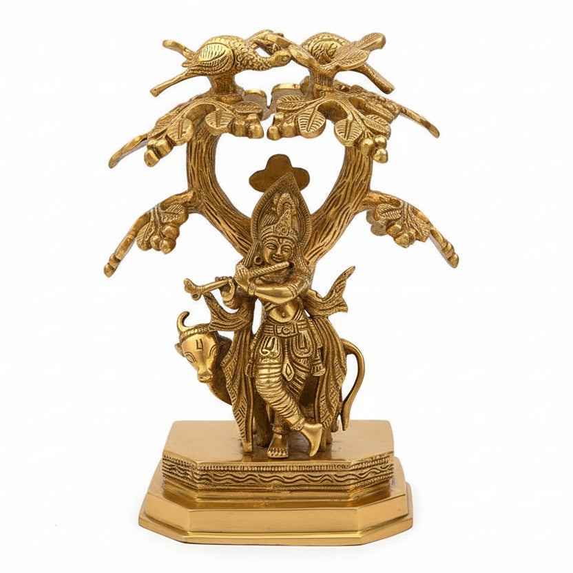 Brass Radha Krishna Murti Under Kalpavriksha Tree
