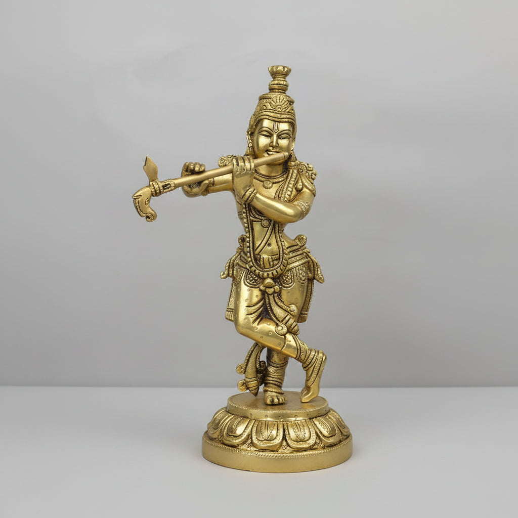 Bhagwan Krishna Playing Flute Superfine Brass Idol