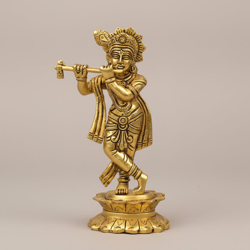 Bansuri KrishnaPlaying Flute) Brass Idol