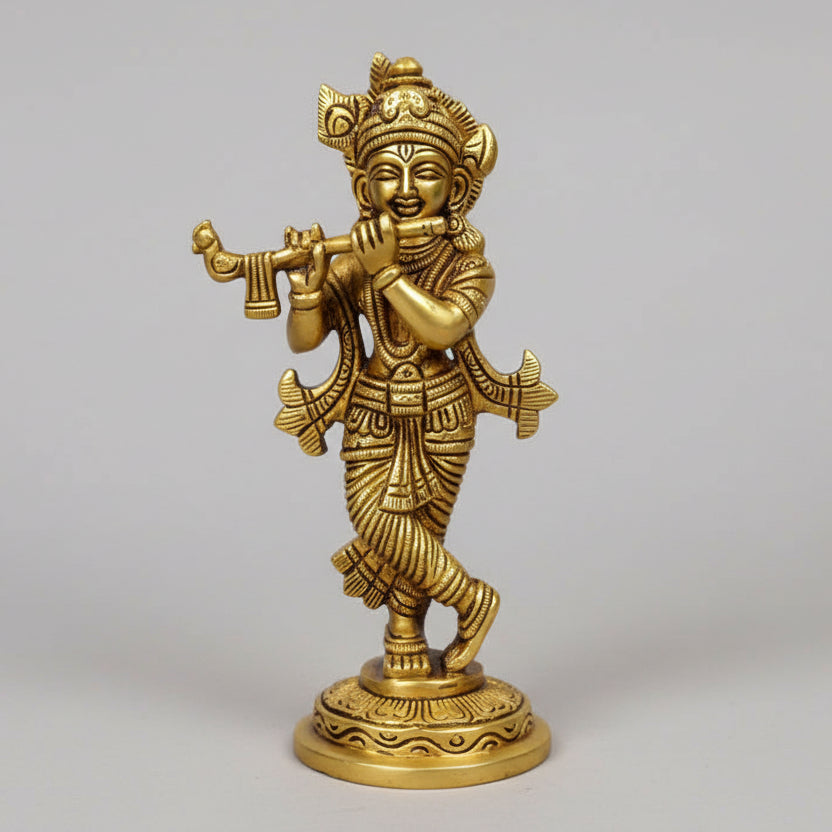 Bhagwan Krishna Playing Flute Brass Idol