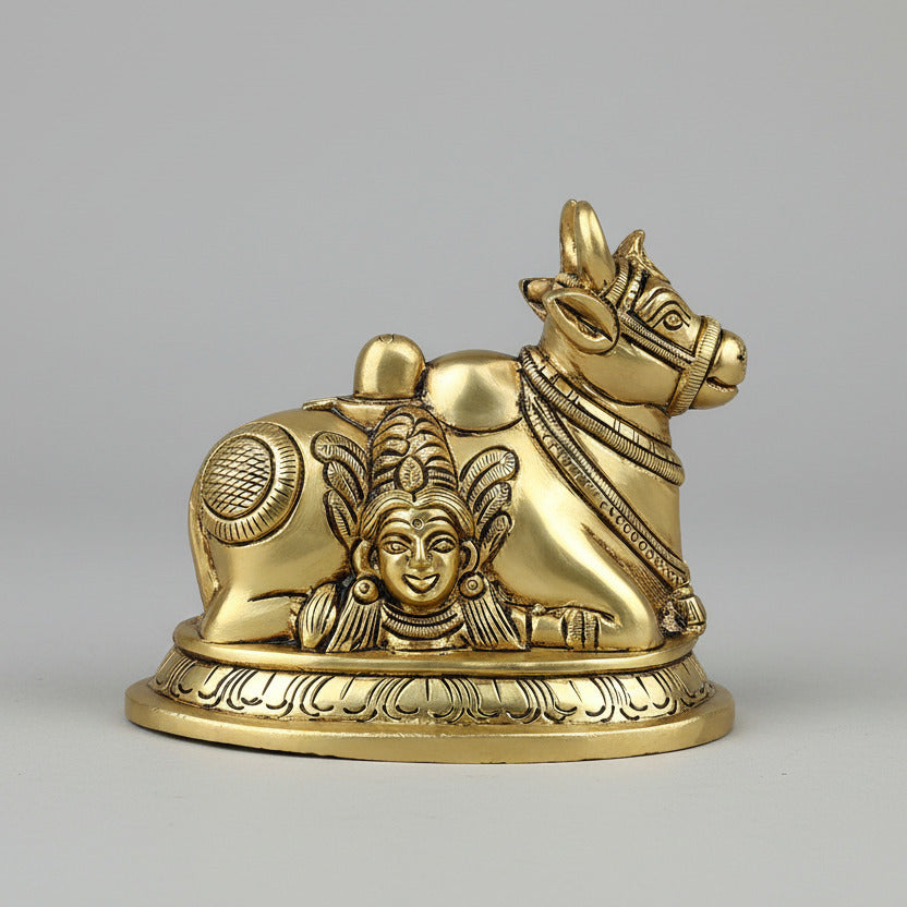 Nandi with Shiva Parvati Face Brass Idol