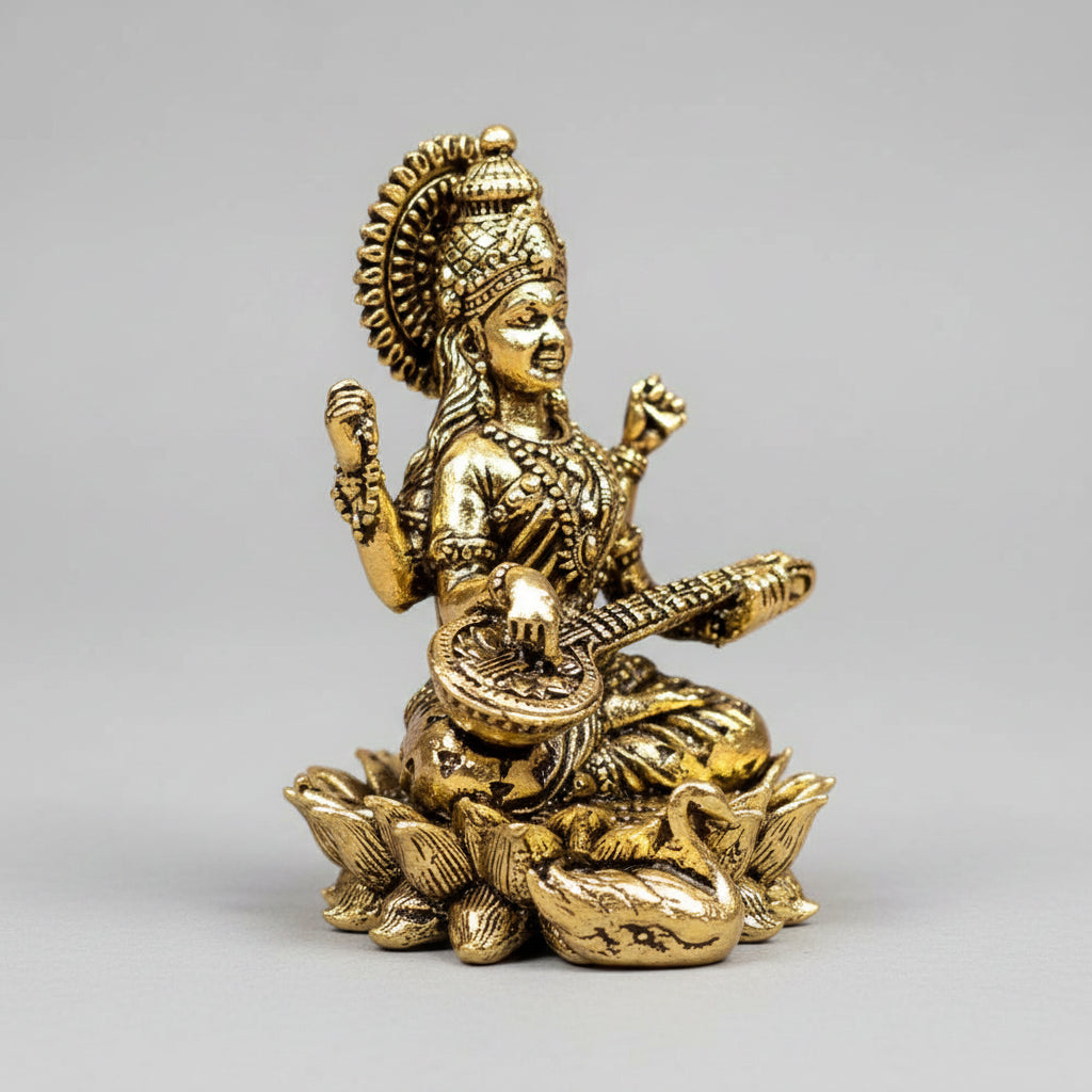 Saraswati on Lotus Ashtadhatu Idol