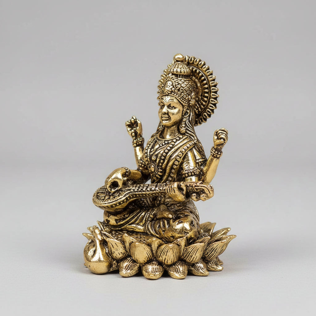 Saraswati on Lotus Ashtadhatu Idol