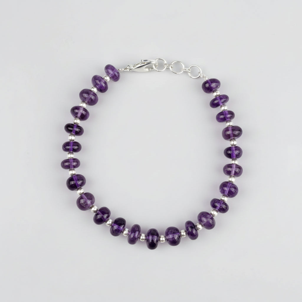 Amethyst Elliptical Beads German Silver Balls Bracelet-8 mm