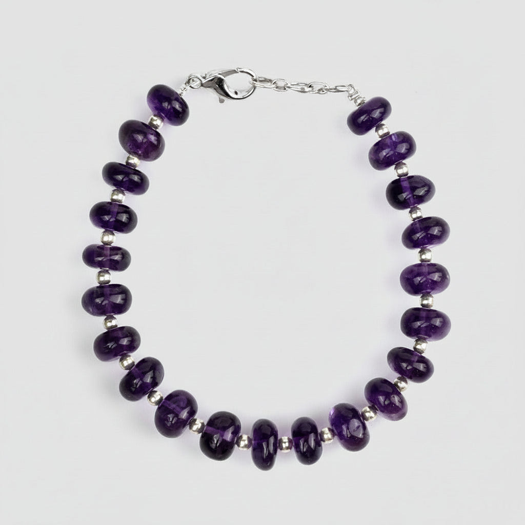 Amethyst Elliptical Beads German Silver Balls Bracelet-10 mm