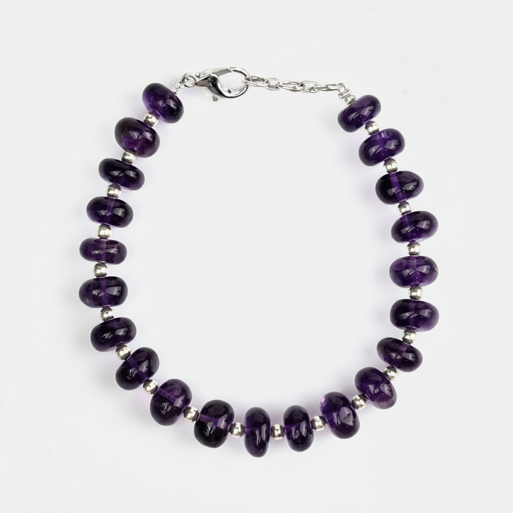 Amethyst Elliptical Beads German Silver Balls Bracelet-8 mm