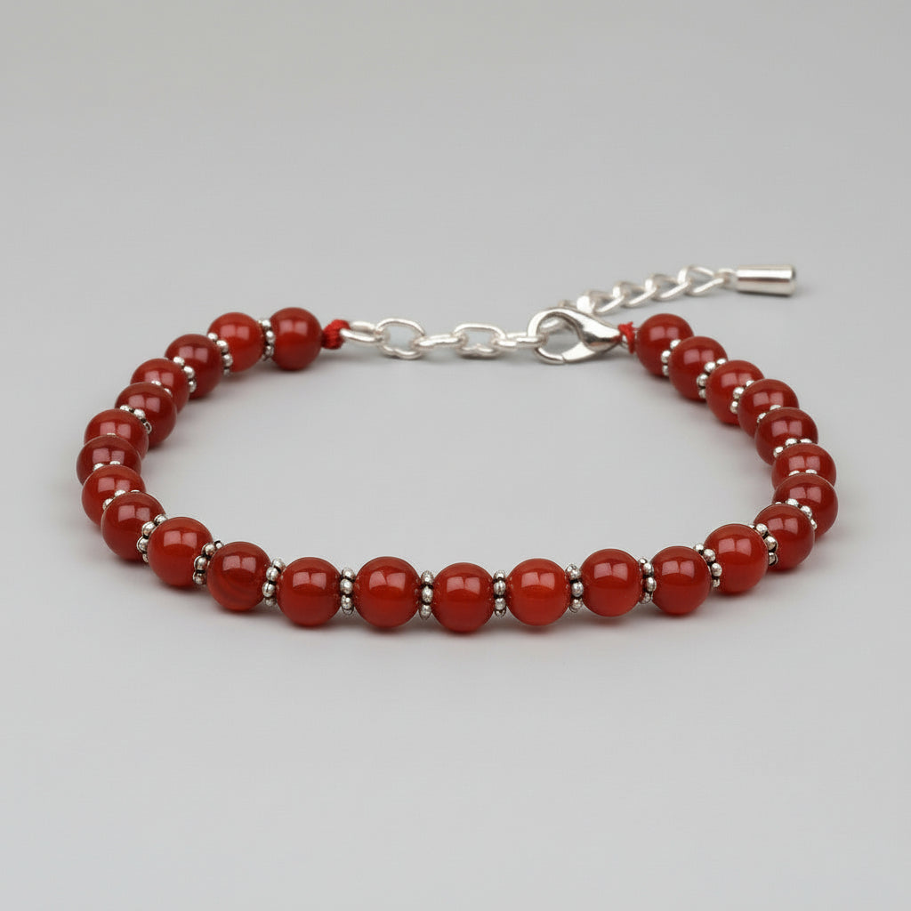 Red Carnelian German Silver Chakri Bracelet-8 mm